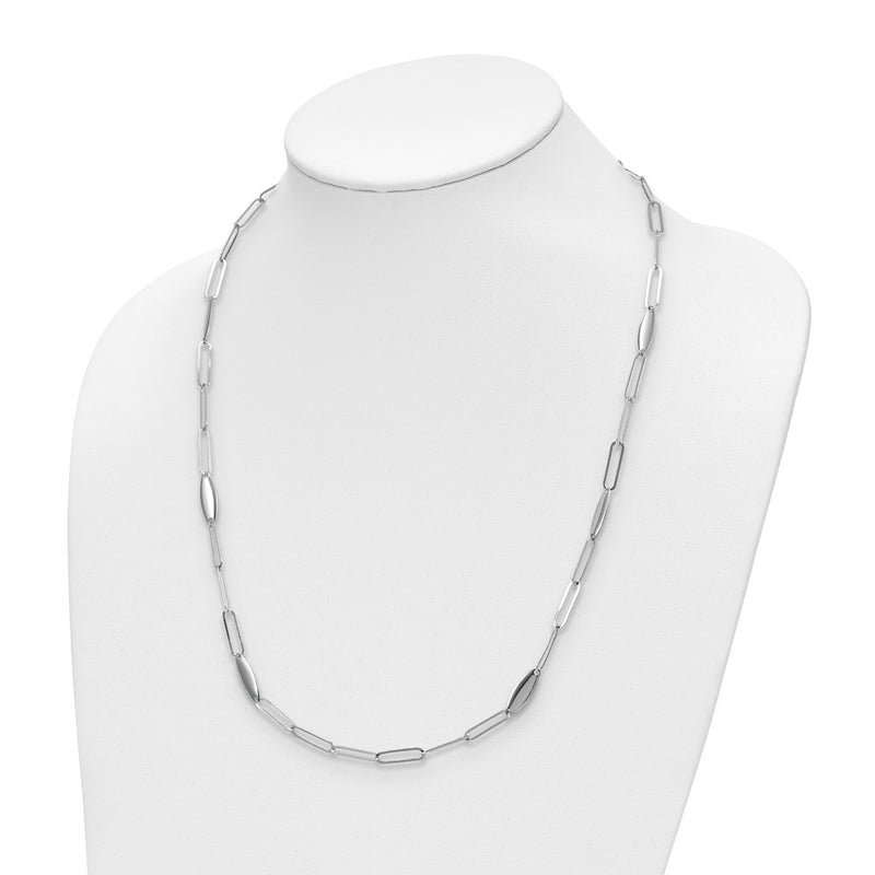 Sterling Silver Rhodium Plated Polished Flat Oval Link Necklace