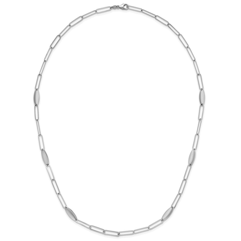 Sterling Silver Rhodium Plated Polished Flat Oval Link Necklace