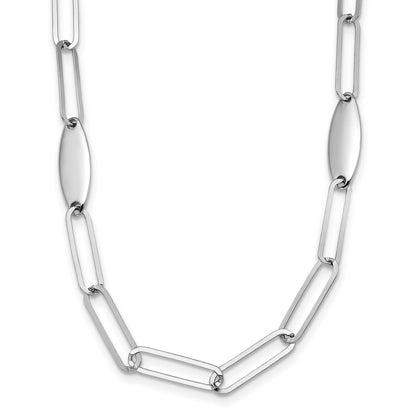 Sterling Silver Rhodium Plated Polished Flat Oval Link Necklace