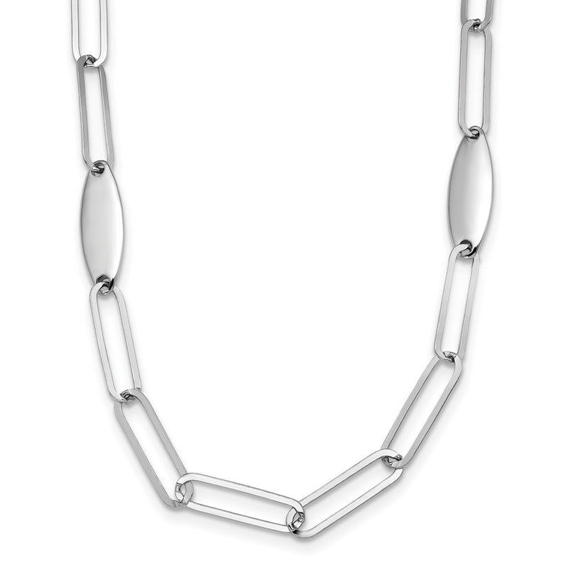 Sterling Silver Rhodium Plated Polished Flat Oval Link Necklace