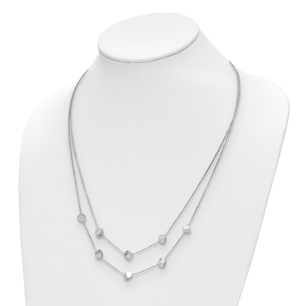 Sterling Silver Rhod Pl Multi Strand Beaded W/ 2In Ext. Necklace