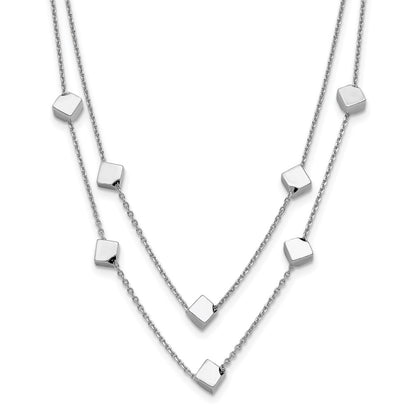 Sterling Silver Rhod Pl Multi Strand Beaded W/ 2In Ext. Necklace