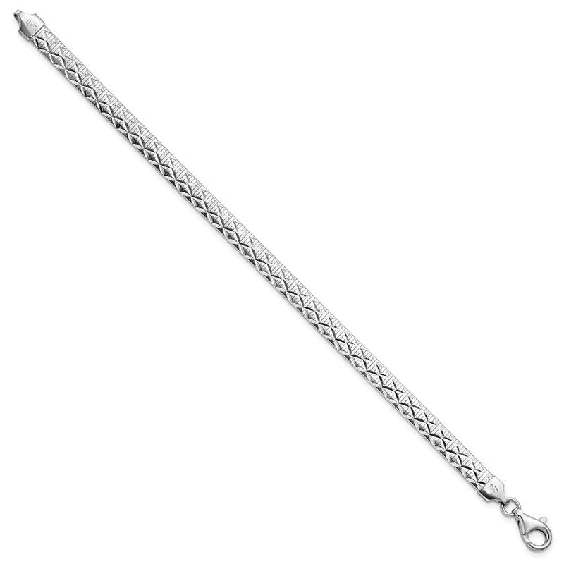 Sterling Silver Rhod Plated Polished Textured Reversible Bracelet