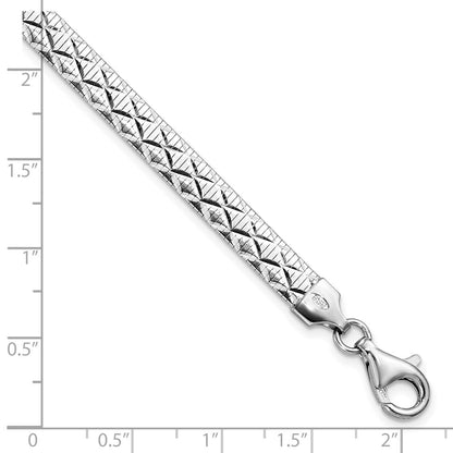Sterling Silver Rhod Plated Polished Textured Reversible Bracelet