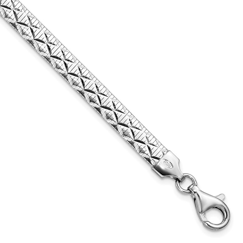 Sterling Silver Rhod Plated Polished Textured Reversible Bracelet