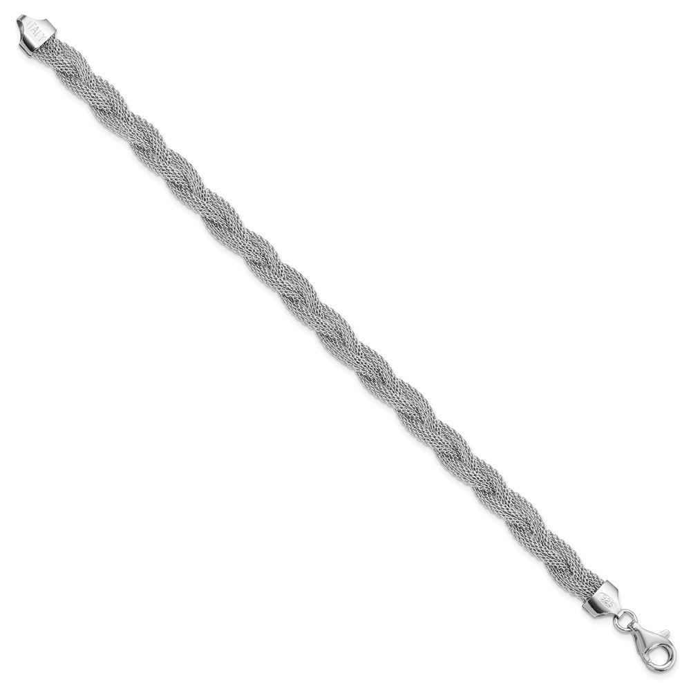 Sterling Silver Rhodium Plated Braided Polished Bracelet