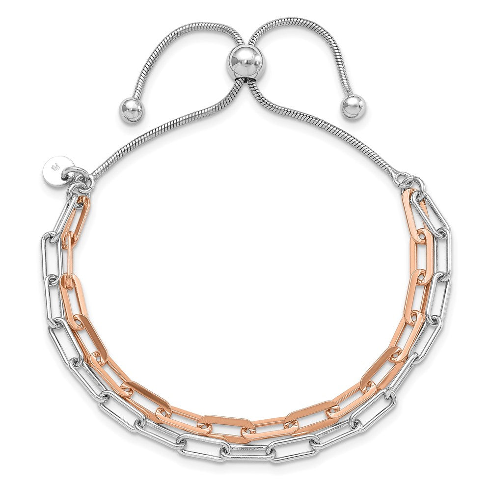 Sterling Silver Rh P & Rose Tone 2 Strand Bolo Bracelet