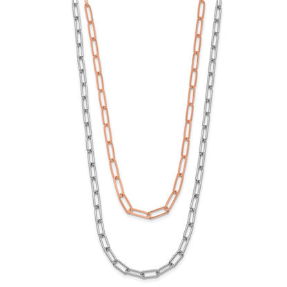 Sterling Silver Rh P Rose Tone 2 Strand With 1.25In Ext. Necklace