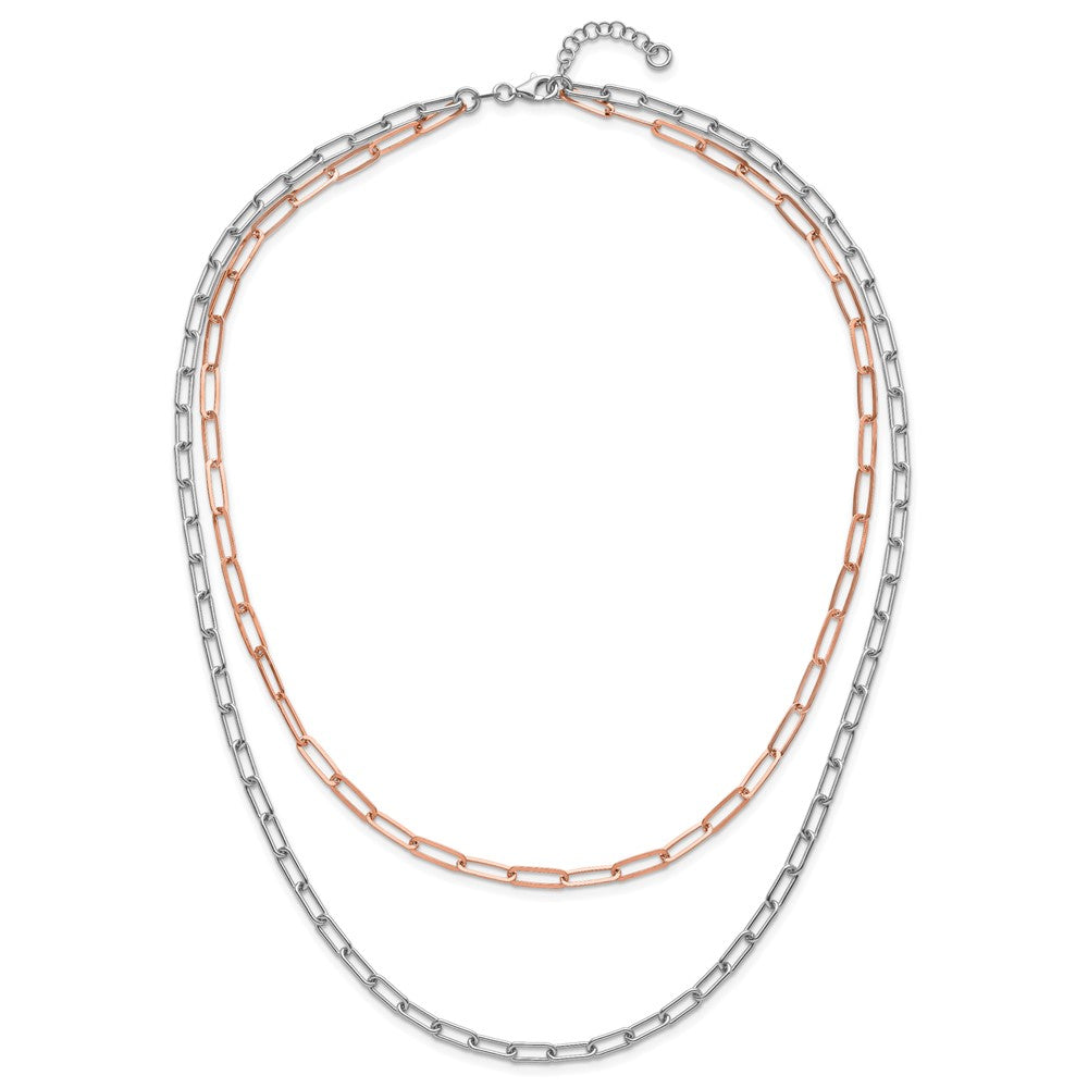 Sterling Silver Rh P Rose Tone 2 Strand With 1.25In Ext. Necklace
