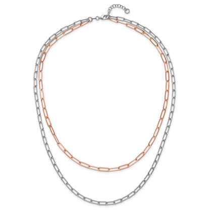 Sterling Silver Rh P Rose Tone 2 Strand With 1.25In Ext. Necklace