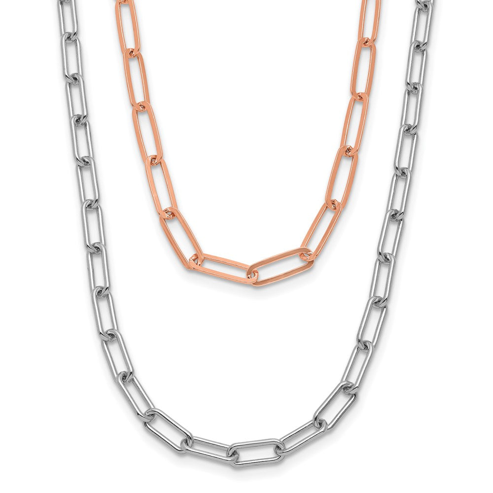 Sterling Silver Rh P Rose Tone 2 Strand With 1.25In Ext. Necklace