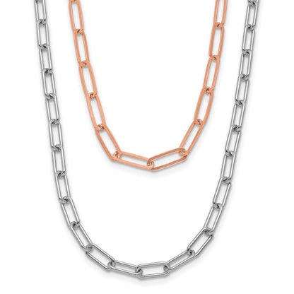Sterling Silver Rh P Rose Tone 2 Strand With 1.25In Ext. Necklace