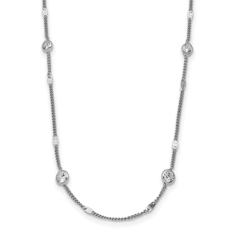 Sterling Silver Rhodium Plated Cz W/ 2In Ext. Necklace