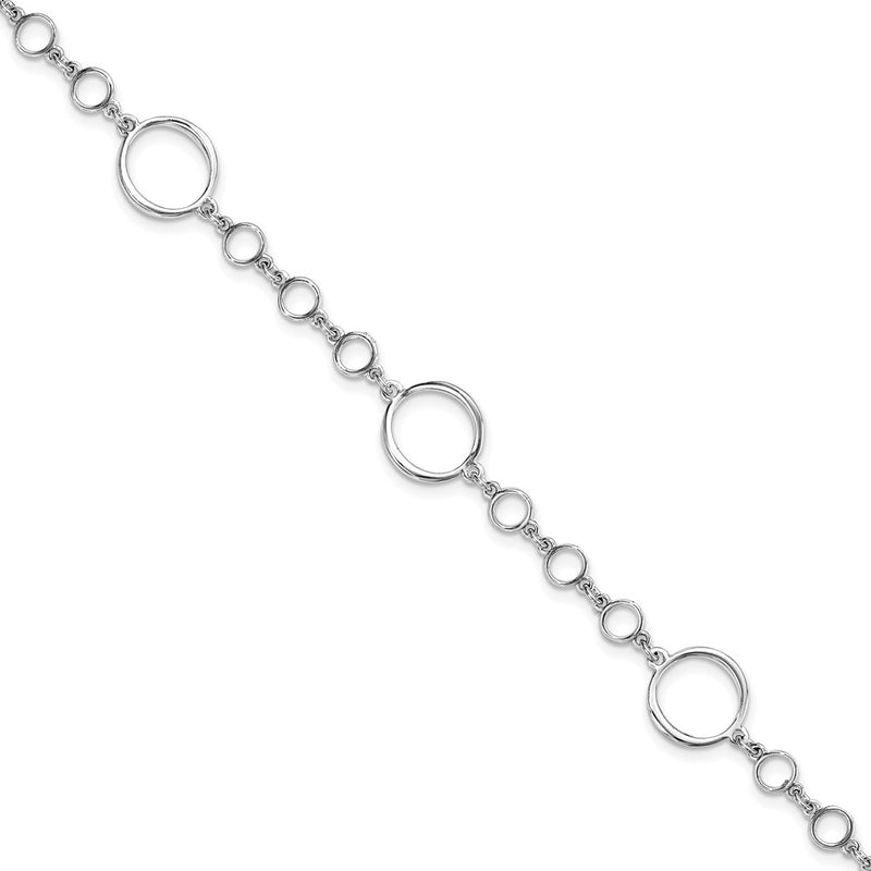 Sterling Silver Rhodium Plated Polished Link W/ 1In Ext. Bracelet