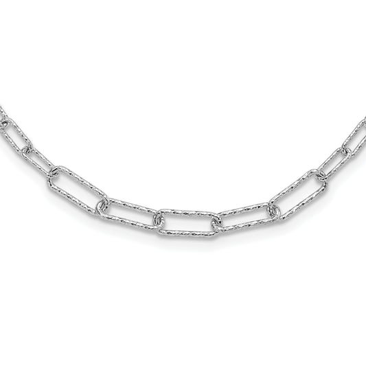 Sterling Silver Rh Plated Diamond Cut With 2In. Ext Link Necklace