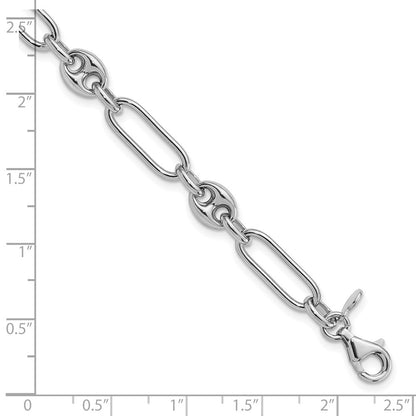 Sterling Silver Rh Plated Polished With 1In. Ext Link Bracelet
