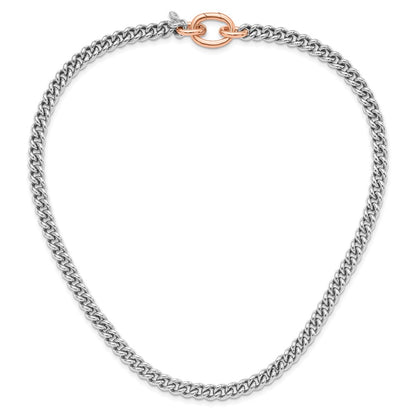 Rose Plated Sterling Silver Rh And Gold Curb Link Chain Necklace