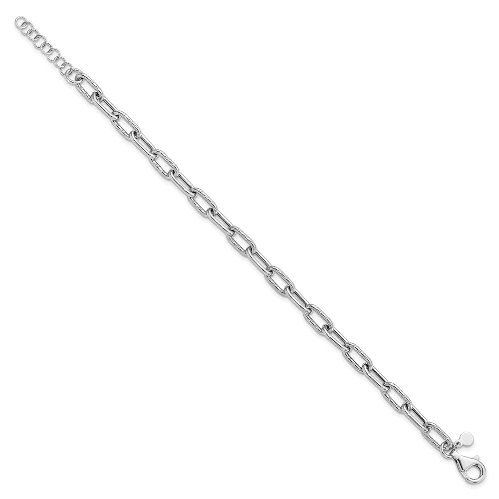 Sterling Silver Rh Pl Polish/Texture Link 1In Ext. Bracelet