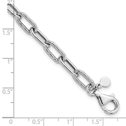 Sterling Silver Rh Pl Polish/Texture Link 1In Ext. Bracelet
