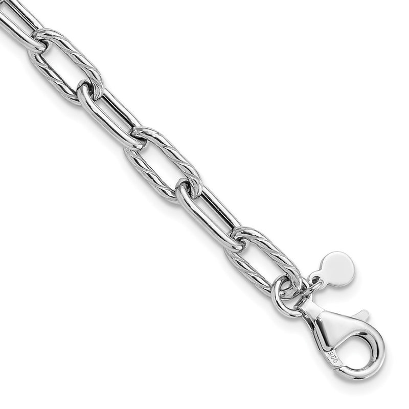 Sterling Silver Rh Pl Polish/Texture Link 1In Ext. Bracelet
