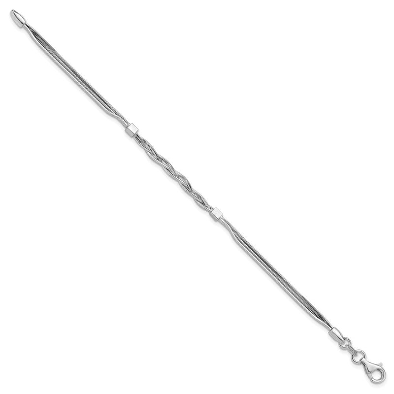 Sterling Silver Rh Pl Polished Multi Strand Braided Bracelet