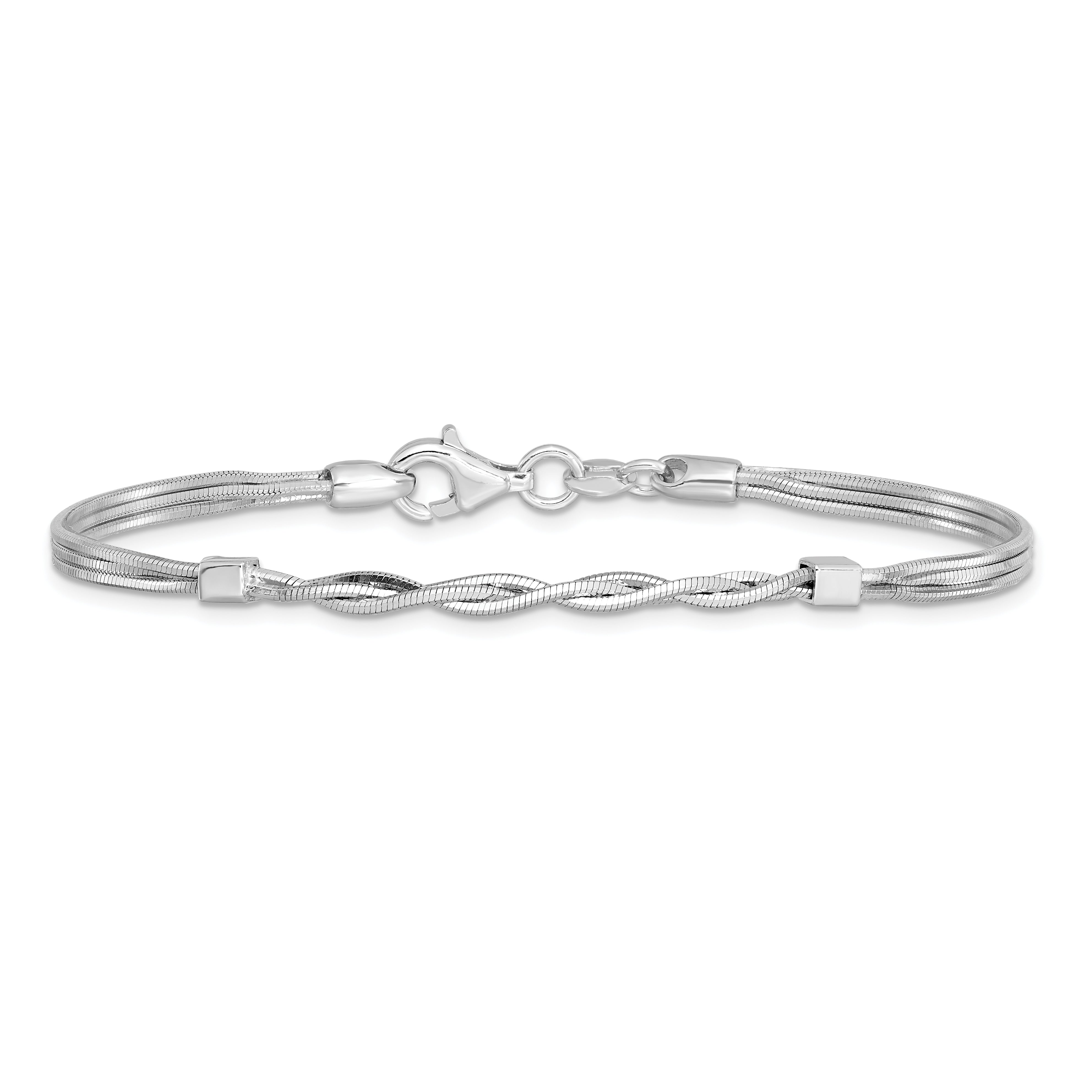 Sterling Silver Rh Pl Polished Multi Strand Braided Bracelet