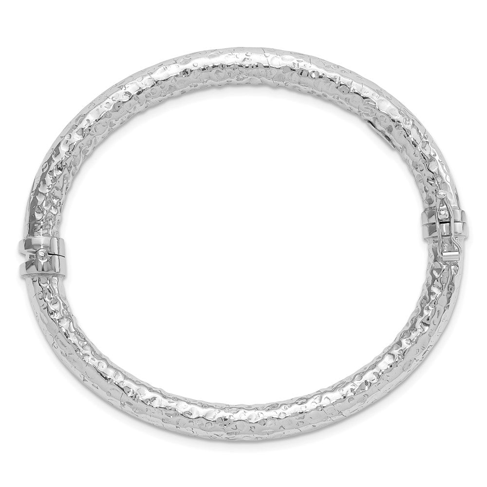 Sterling Silver Rhodium Plated Polished Hammered Bangle