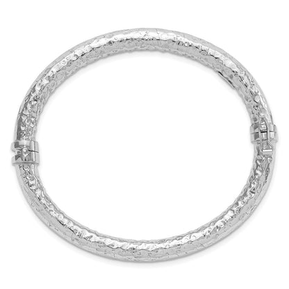 Sterling Silver Rhodium Plated Polished Hammered Bangle