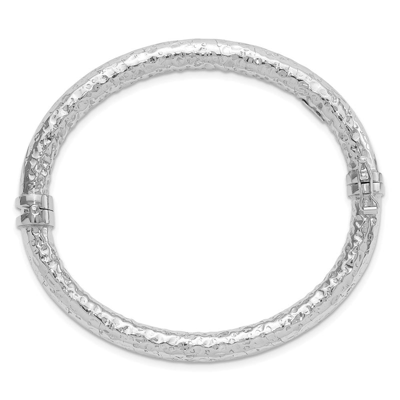 Sterling Silver Rhodium Plated Polished Hammered Bangle
