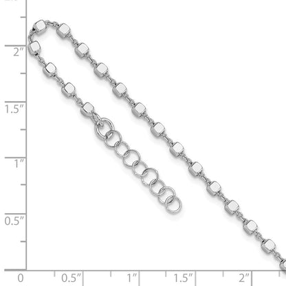 Sterling Silver Rhodium Plated Polished Cube Link with 1in. Ext. Anklet