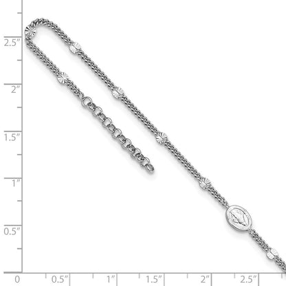 Sterling Silver Rh-Plt Miraculous Medal 9in Plus 1in Ext. Anklet