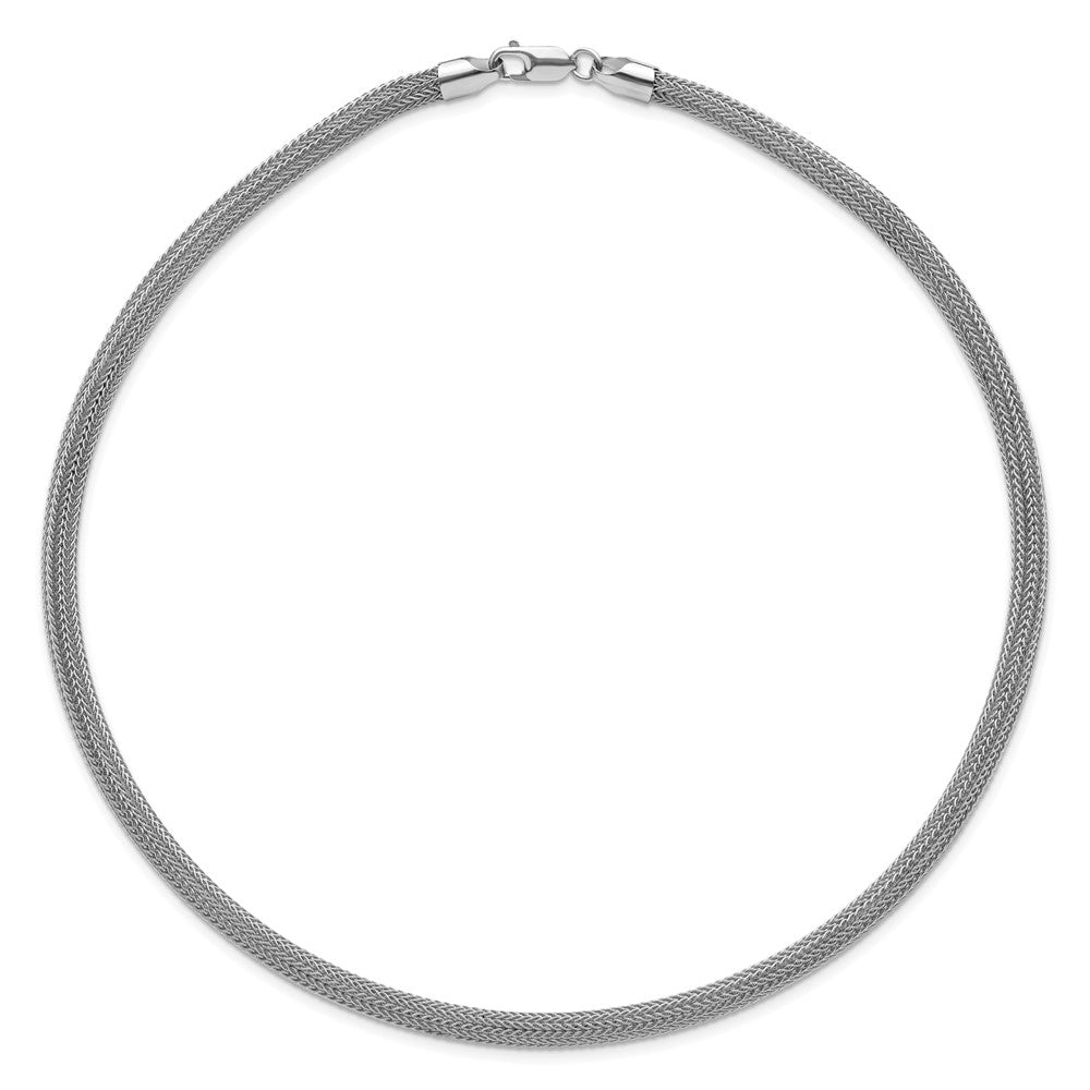 Sterling Silver Rhodium Plated Polished Mesh Woven Chain Necklace
