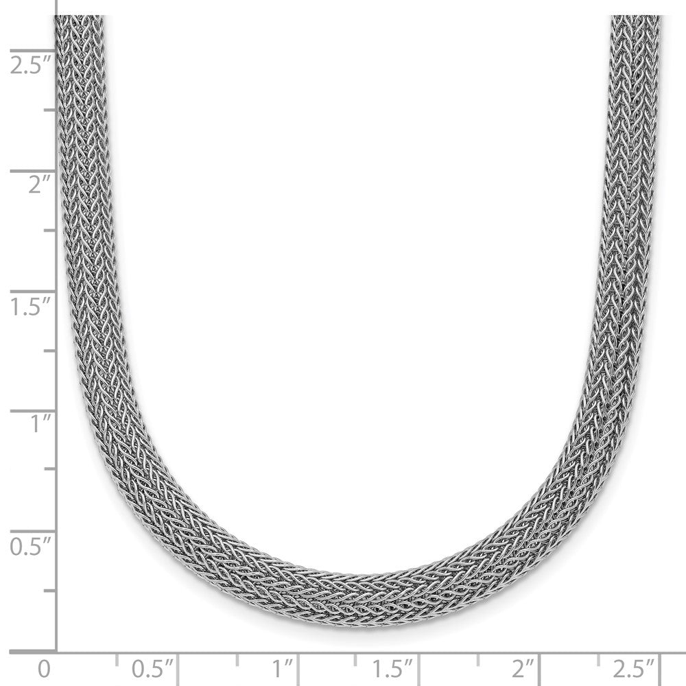 Sterling Silver Rhodium Plated Polished Mesh Woven Chain Necklace