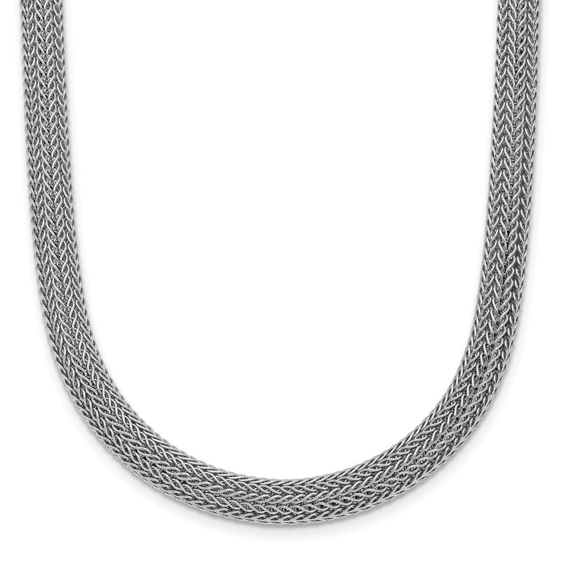 Sterling Silver Rhodium Plated Polished Mesh Woven Chain Necklace