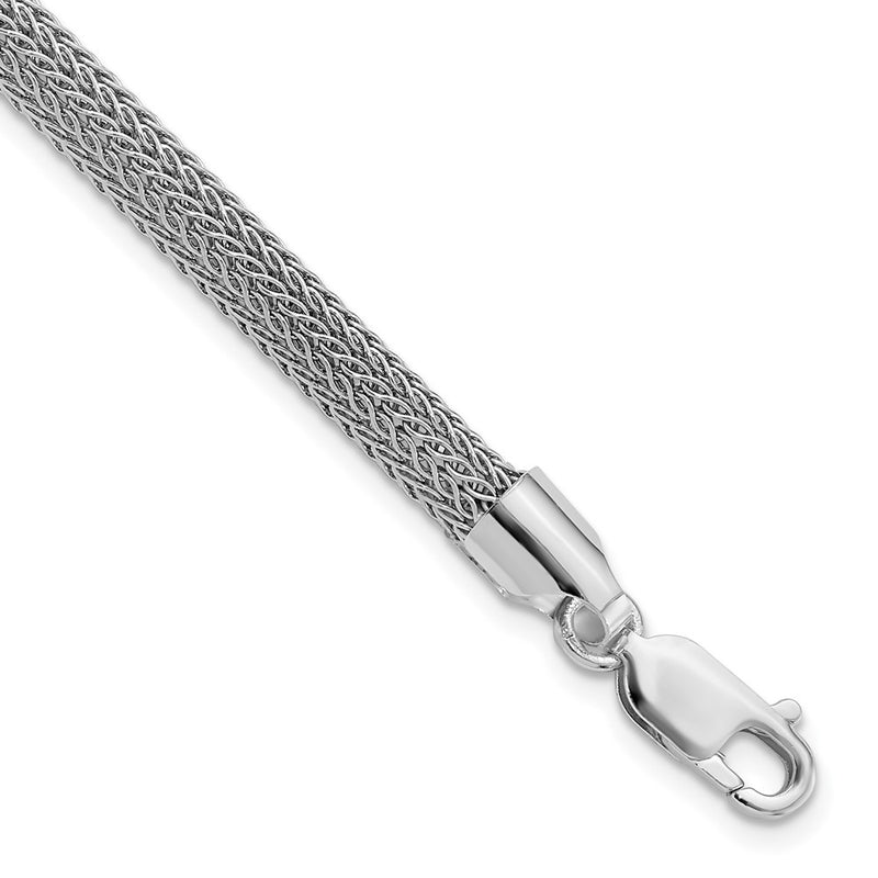 Sterling Silver Rhodium Plated Polished Mesh Woven Bracelet