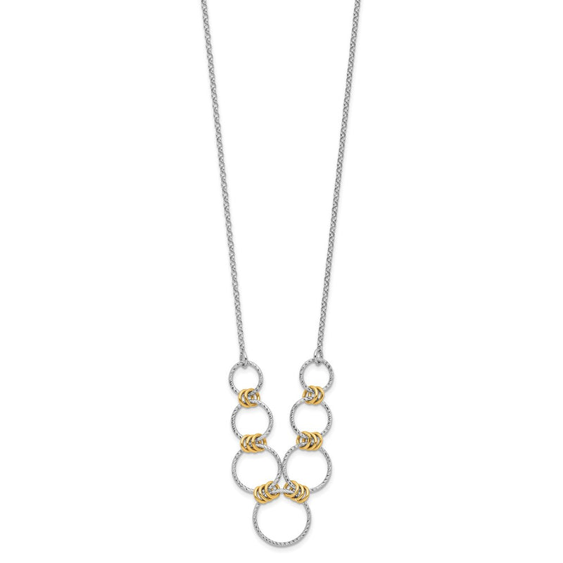 Sterling Silver Rh/Gold Plt Dia. Cut Circles With 2In Ext Necklace