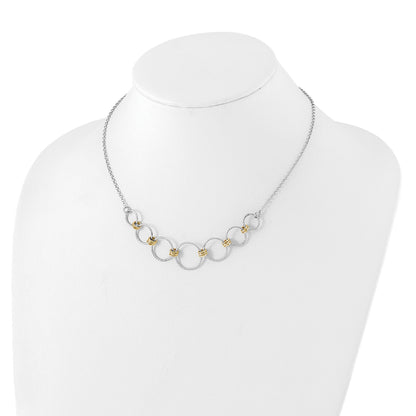 Sterling Silver Rh/Gold Plt Dia. Cut Circles With 2In Ext Necklace