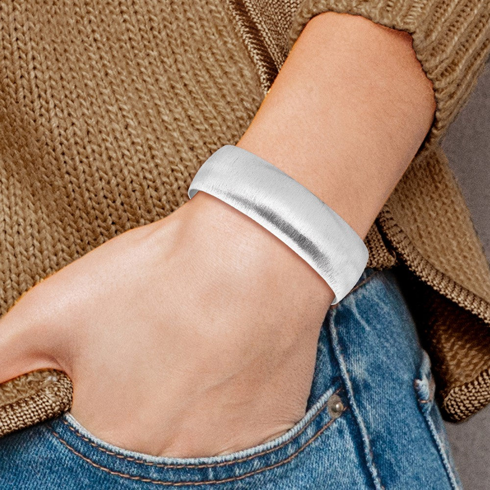 Sterling Silver Rhodium Plated Brushed Cuff Bangle