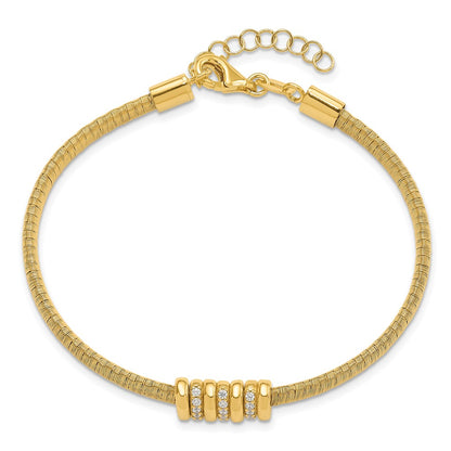 Sterling Silver Gold Tone Cz 1In Safety Chain Flex Bangle