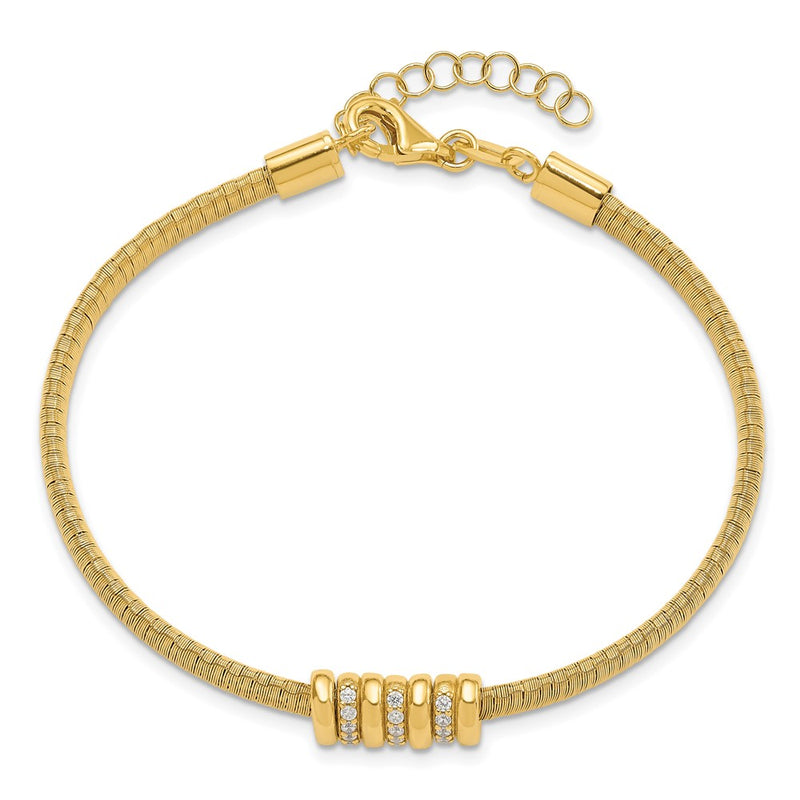 Sterling Silver Gold Tone Cz 1In Safety Chain Flex Bangle