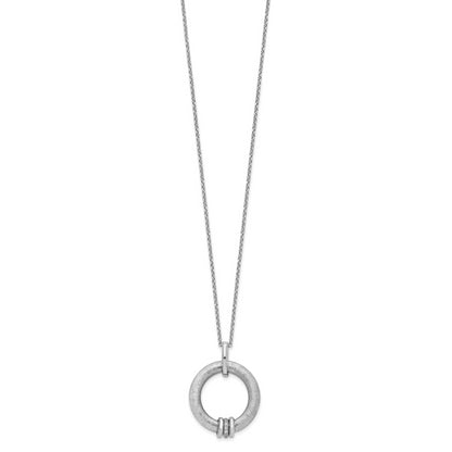 Sterling Silver Rh Plt Polished And Brushed Cz 2In. Ext Necklace