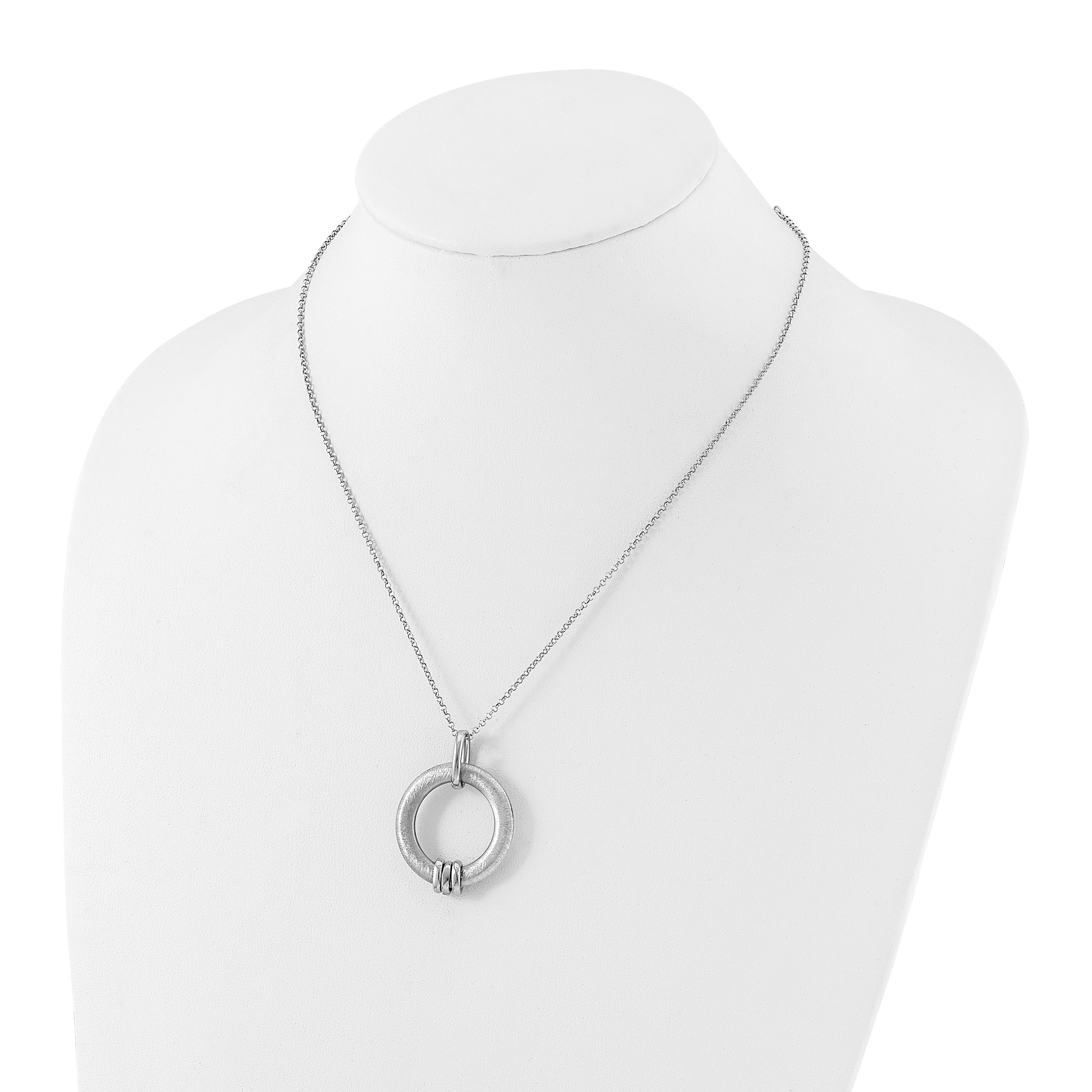 Sterling Silver Rh Plt Polished And Brushed Cz 2In. Ext Necklace