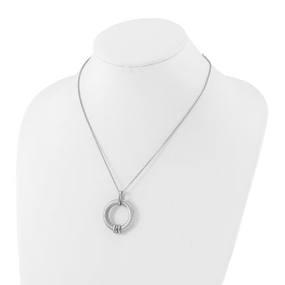 Sterling Silver Rh Plt Polished And Brushed Cz 2In. Ext Necklace