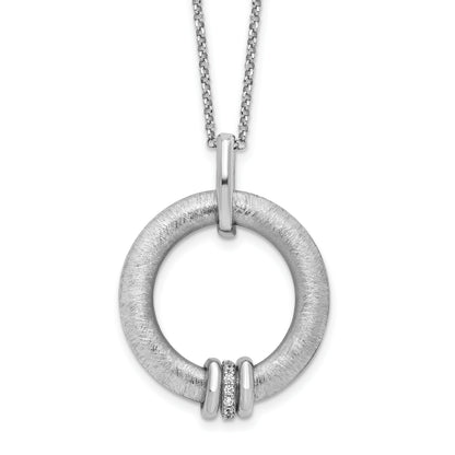 Sterling Silver Rh Plt Polished And Brushed Cz 2In. Ext Necklace