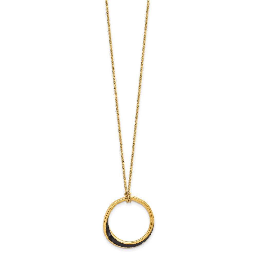 Sterling Silver Gold Tone And Black Enamel With 2In. Ext Necklace