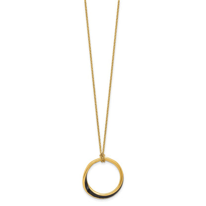 Sterling Silver Gold Tone And Black Enamel With 2In. Ext Necklace