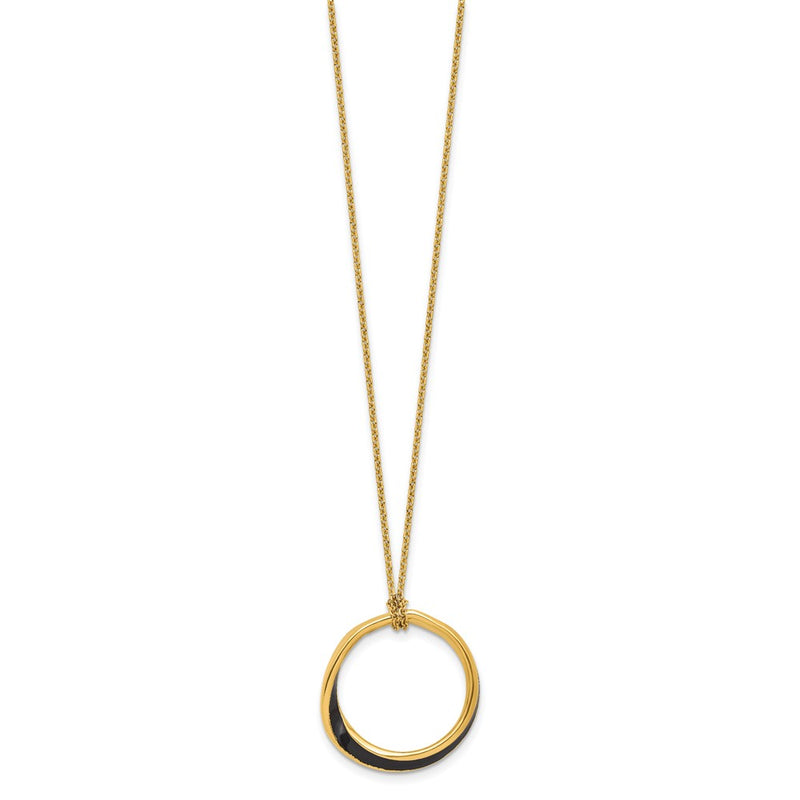 Sterling Silver Gold Tone And Black Enamel With 2In. Ext Necklace
