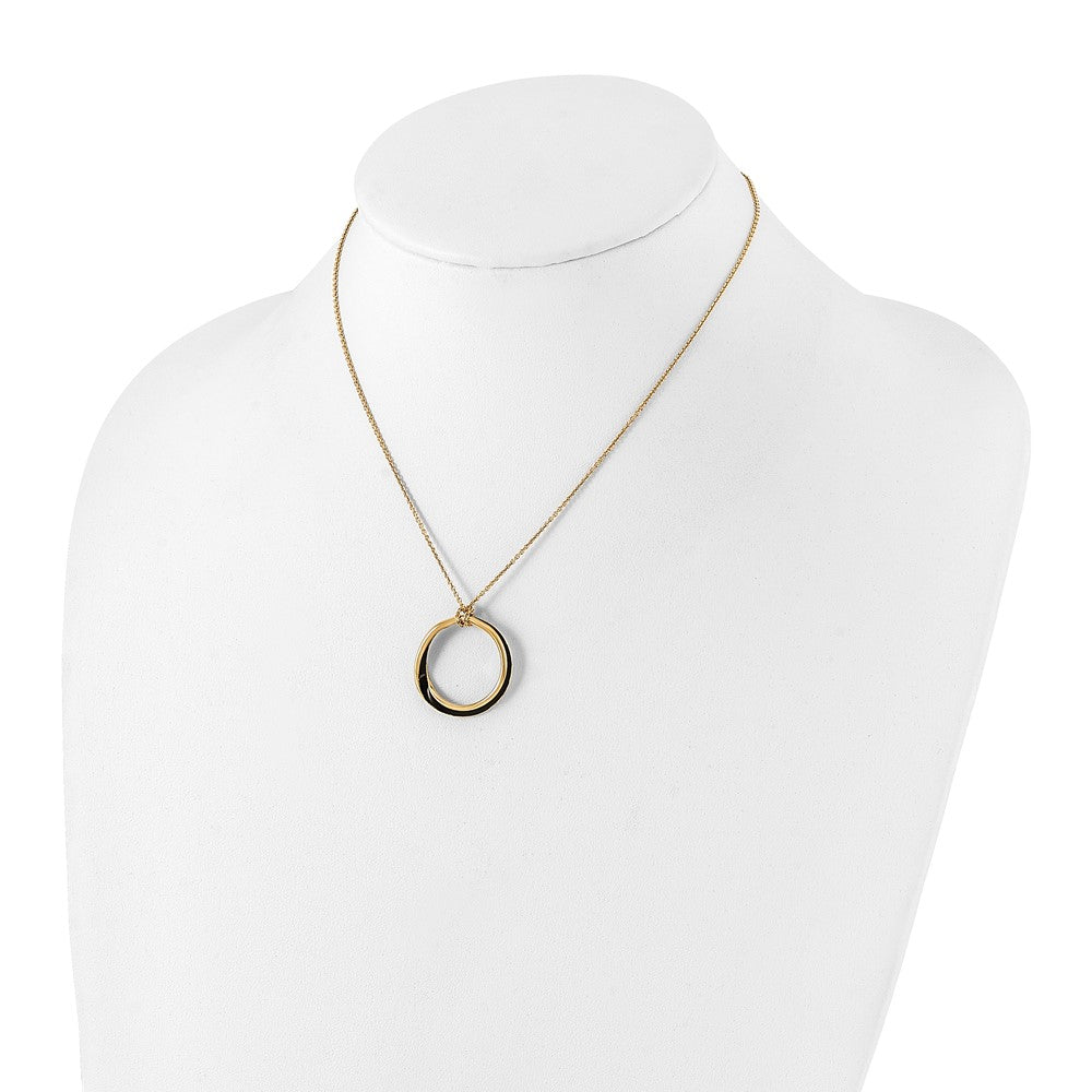 Sterling Silver Gold Tone And Black Enamel With 2In. Ext Necklace