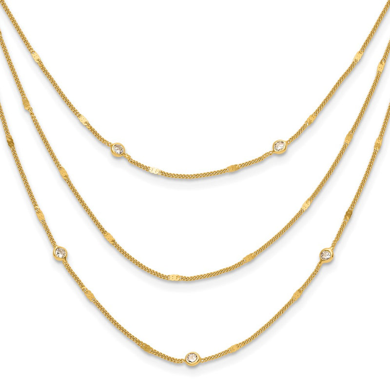 Sterling Silver Gold Tone Cz Layered With 1.5In Ext. Necklace