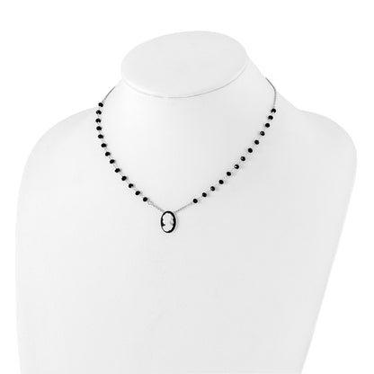 Sterling Silver Rh Plated Black Glass Beads Resin Cameo 1.5In Ext.
